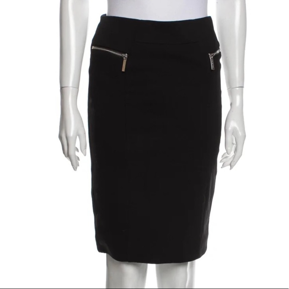 Michael Kors black knit pencil skirt zipper accent knee length high waisted